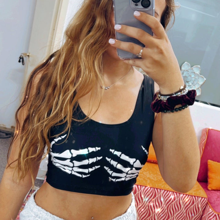 Skeleton Black Crop Tank Top