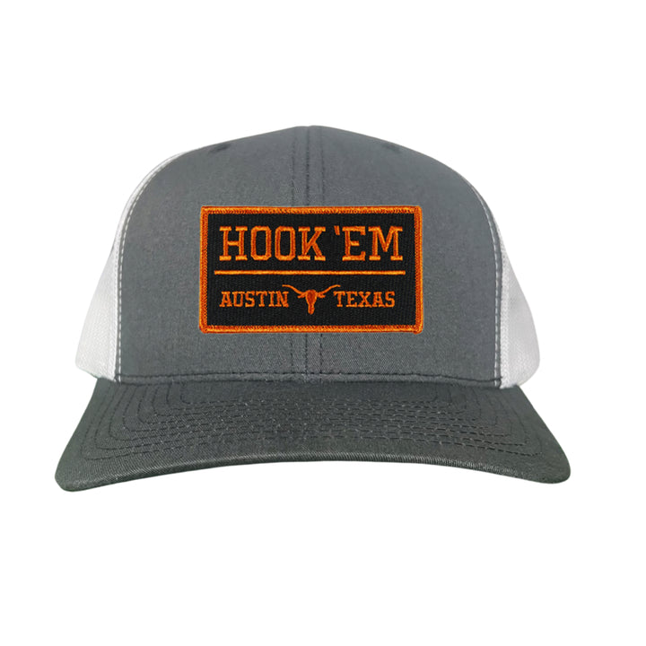 Texas Longhorns HOOK'EM Austin Texas Rectangle / Black - Burnt Orange Patch / Hats / 110 / UT9097b