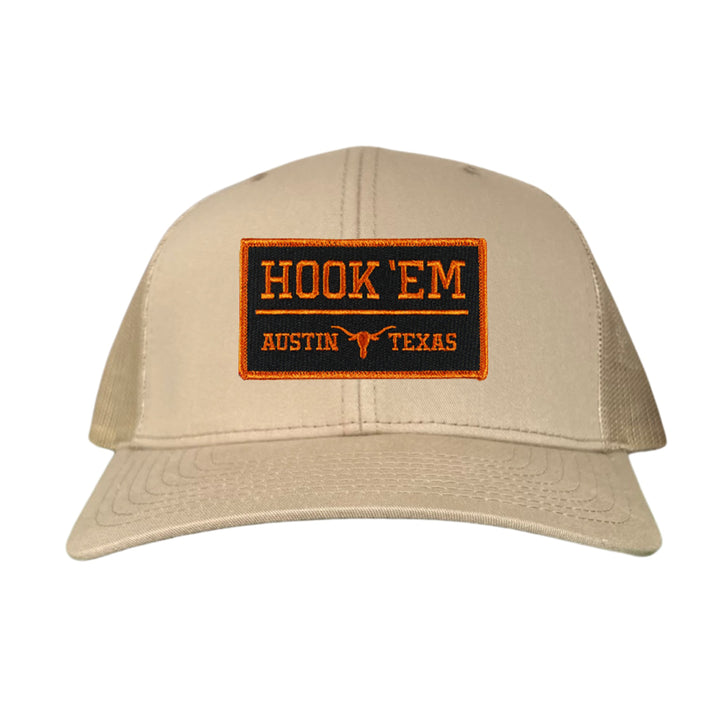 Texas Longhorns HOOK'EM Austin Texas Rectangle / Black - Burnt Orange Patch / Hats / 110 / UT9097b