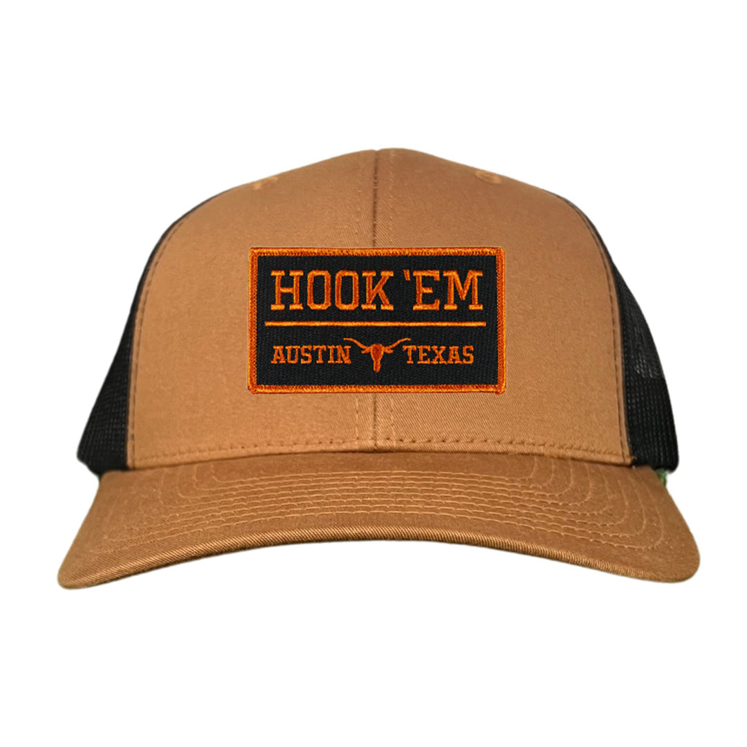 Texas Longhorns HOOK'EM Austin Texas Rectangle / Black - Burnt Orange Patch / Hats / 110 / UT9097b