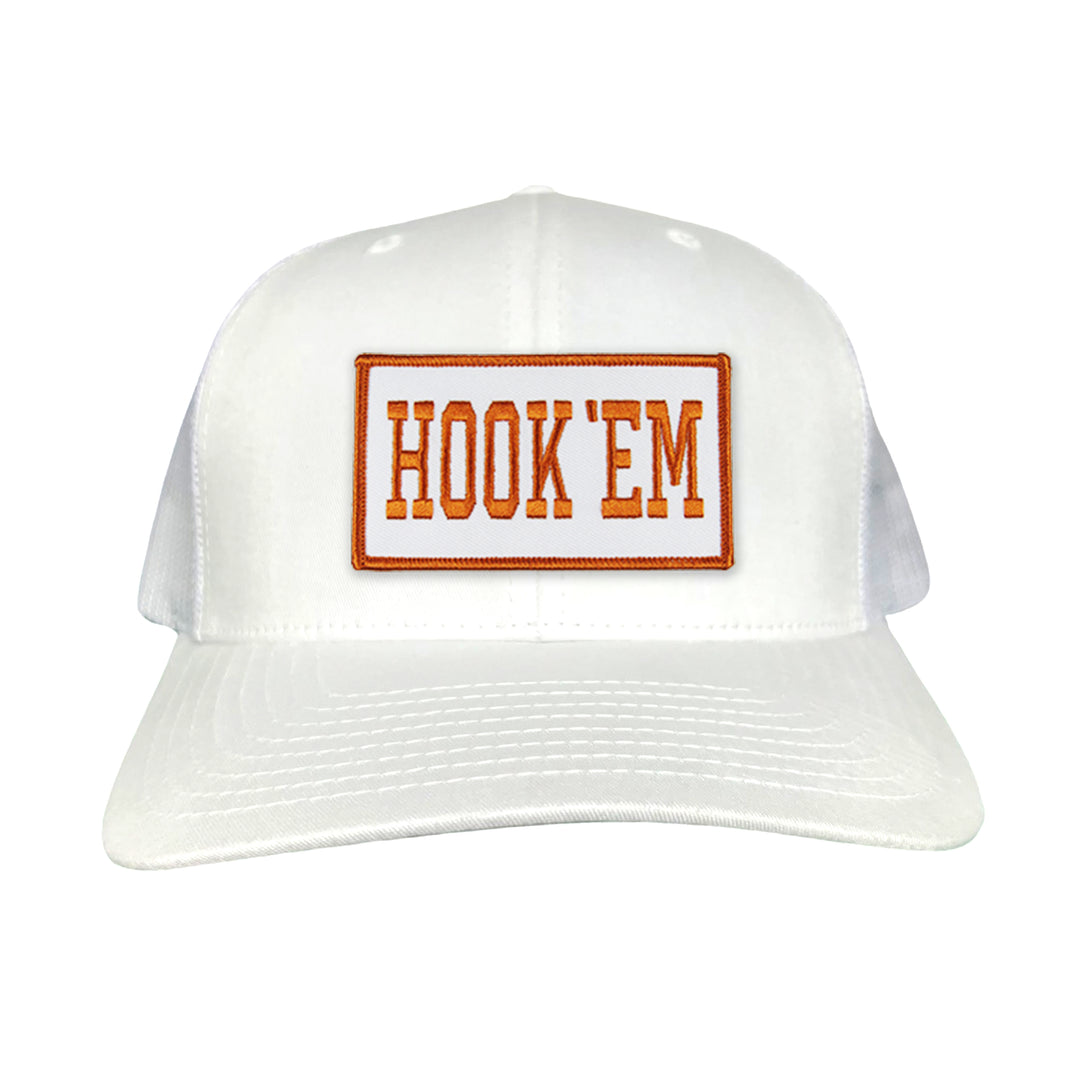 Texas Longhorns HOOK'EM / White - Burnt Orange Rectangle Patch / Hats / 112 / UT9096