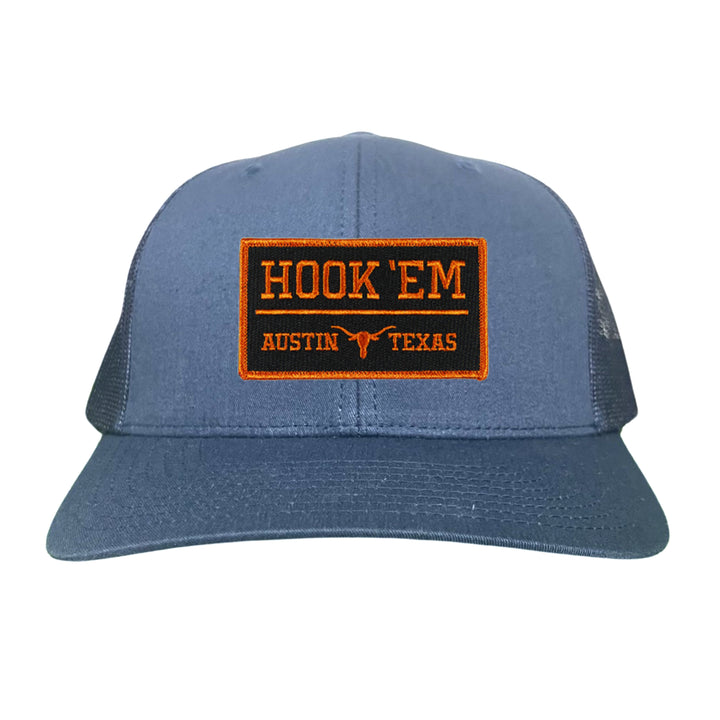 Texas Longhorns HOOK'EM Austin Texas Rectangle / Black - Burnt Orange Patch / Hats / 110 / UT9097b