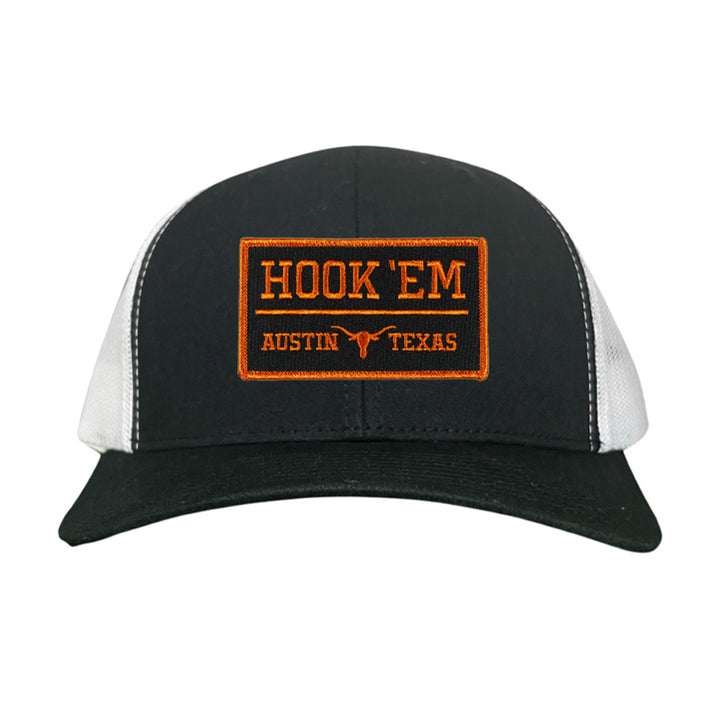 Texas Longhorns HOOK'EM Austin Texas Rectangle / Black - Burnt Orange Patch / Hats / 110 / UT9097b