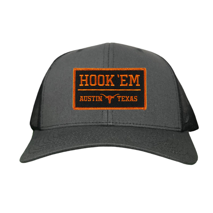 Texas Longhorns HOOK'EM Austin Texas Rectangle / Black - Burnt Orange Patch / Hats / 110 / UT9097b