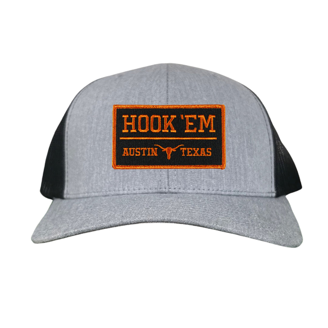 Texas Longhorns HOOK'EM Austin Texas Rectangle / Black - Burnt Orange Patch / Hats / 110 / UT9097b