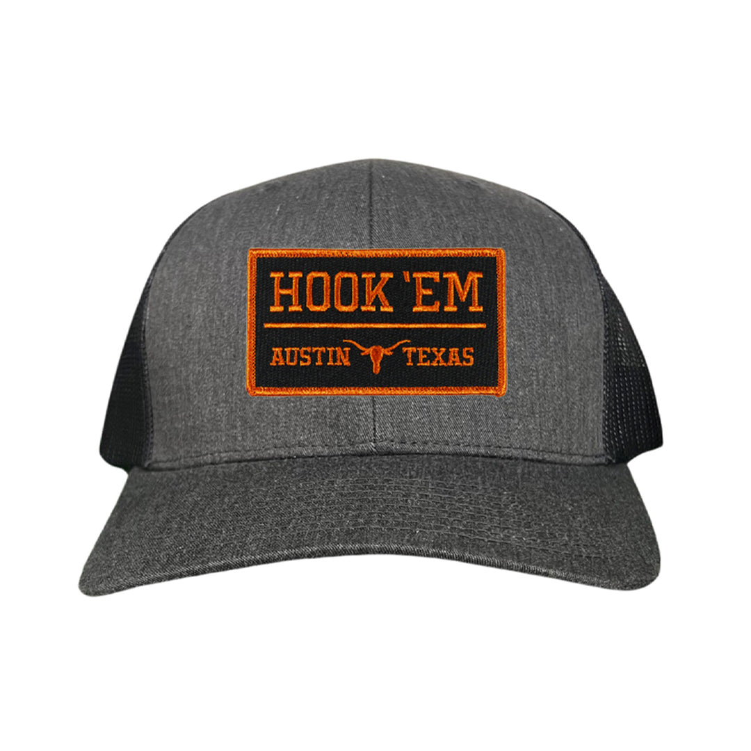 Texas Longhorns HOOK'EM Austin Texas Rectangle / Black - Burnt Orange Patch / Hats / 110 / UT9097b