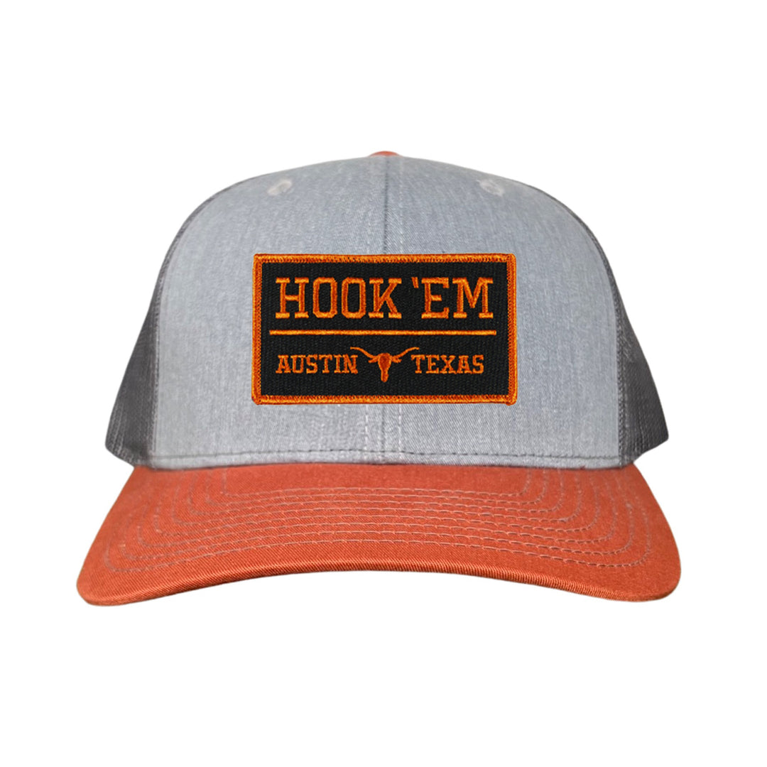 Texas Longhorns HOOK'EM Austin Texas Rectangle / Black - Burnt Orange Patch / Hats / 110 / UT9097b