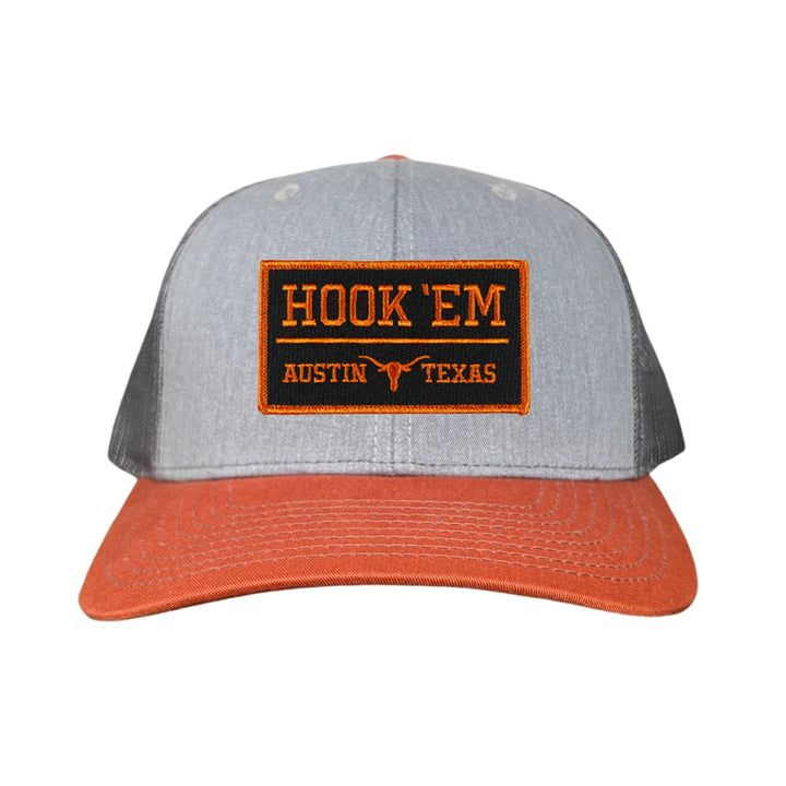 Texas Longhorns HOOK'EM Austin Texas Rectangle / Black - Burnt Orange Patch / Hats / 110 / UT9097b