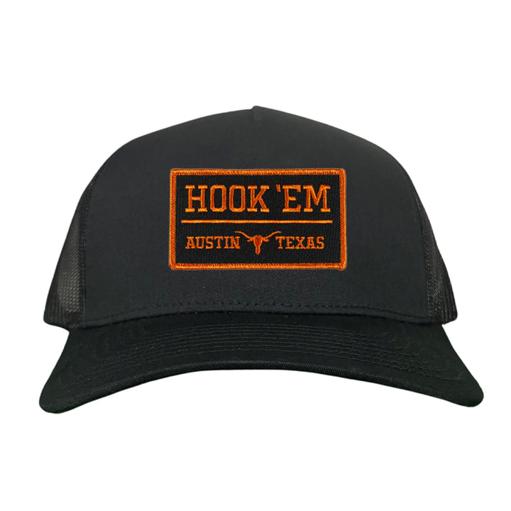 Texas Longhorns HOOK'EM Austin Texas Rectangle / Black - Burnt Orange Patch / Hats / 110 / UT9097b