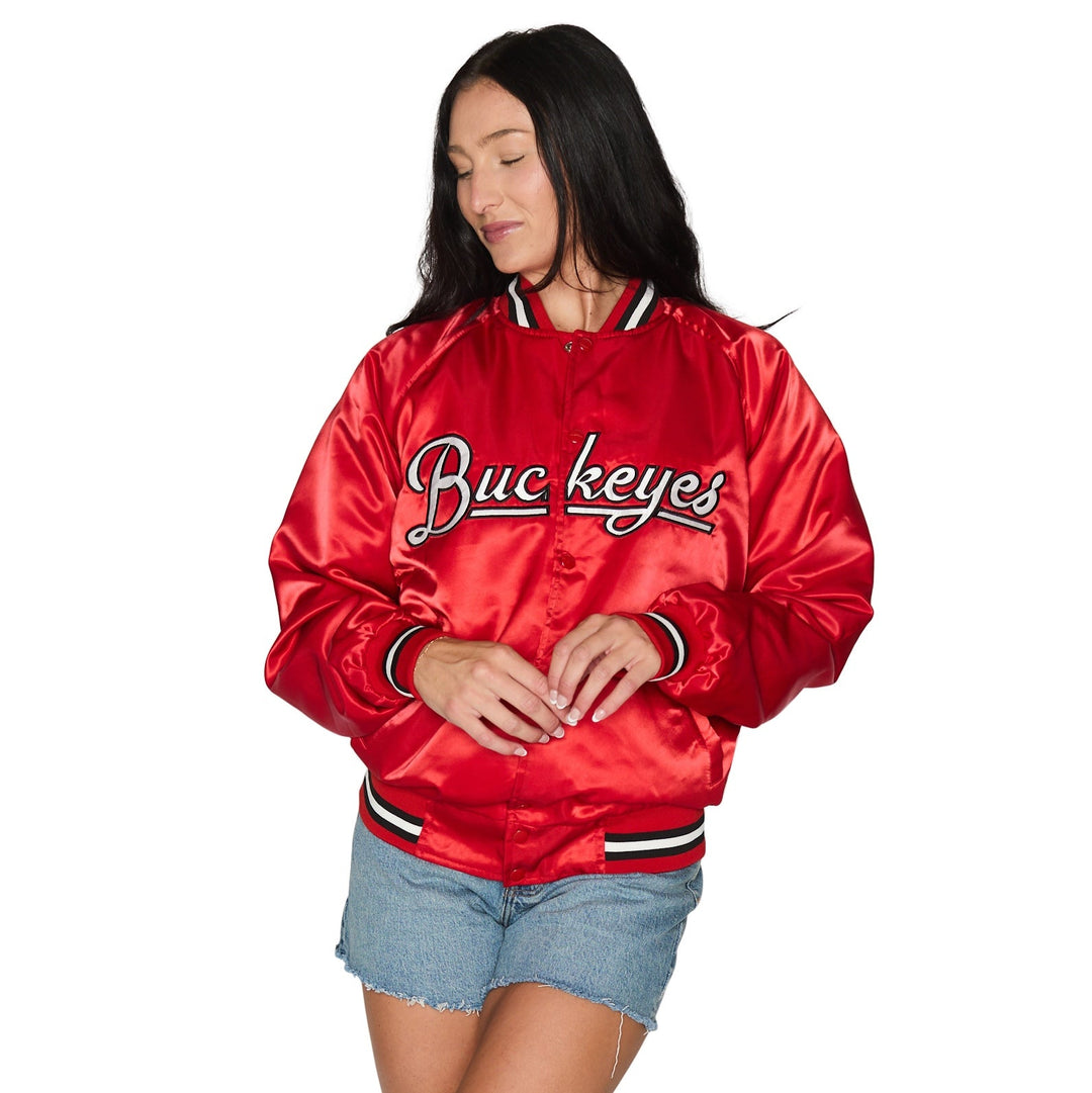 Ohio State OSU Buckeyes Satin Letterman Bomber Jacket