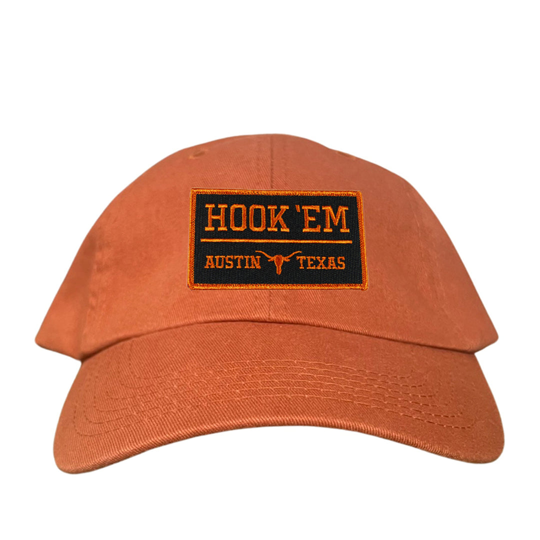 Texas Longhorns HOOK'EM Austin Texas Rectangle / Black - Burnt Orange Patch / Hats / 110 / UT9097b