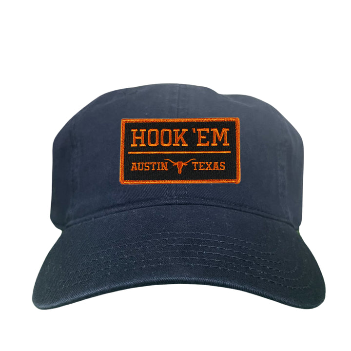 Texas Longhorns HOOK'EM Austin Texas Rectangle / Black - Burnt Orange Patch / Hats / 110 / UT9097b