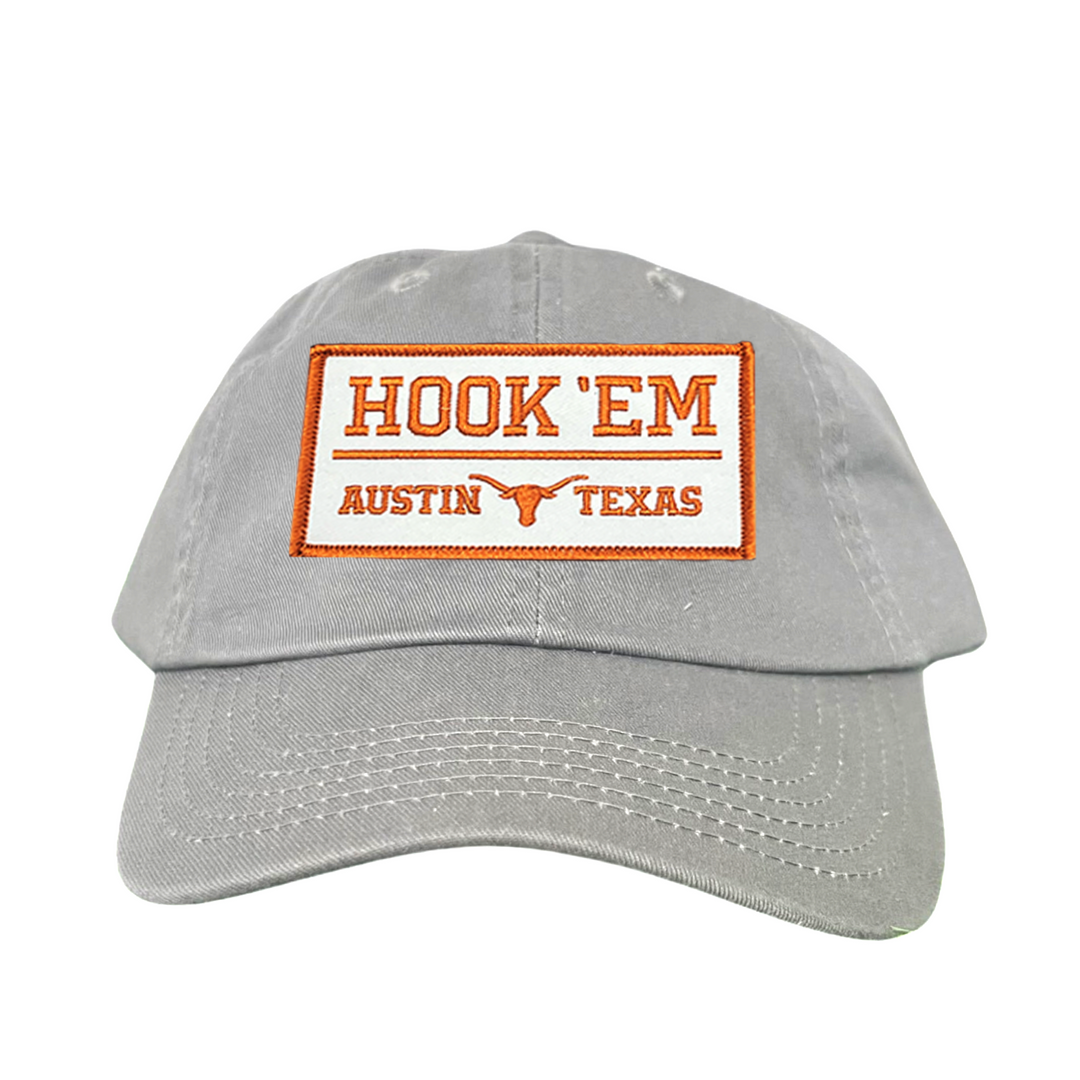 Texas Longhorns HOOK'EM Austin Texas / White - Burnt Orange Rectangle Patch / Hats / 111 / UT9097w / MM