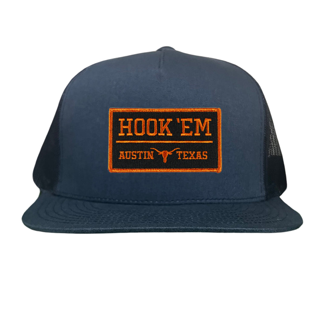 Texas Longhorns HOOK'EM Austin Texas Rectangle / Black - Burnt Orange Patch / Hats / 110 / UT9097b