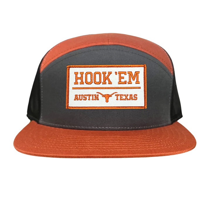 Texas Longhorns HOOK'EM Austin Texas / White - Burnt Orange Rectangle Patch / Hats / 111 / UT9097w / MM