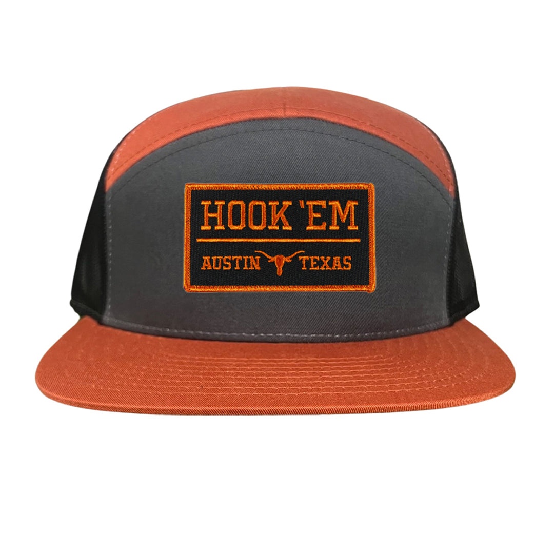 Texas Longhorns HOOK'EM Austin Texas Rectangle / Black - Burnt Orange Patch / Hats / 110 / UT9097b