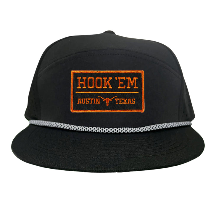 Texas Longhorns HOOK'EM Austin Texas Rectangle / Black - Burnt Orange Patch / Hats / 110 / UT9097b
