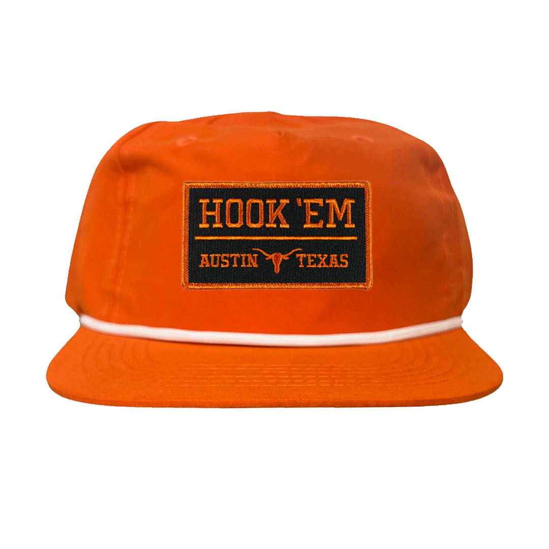 Texas Longhorns HOOK'EM Austin Texas Rectangle / Black - Burnt Orange Patch / Hats / 110 / UT9097b