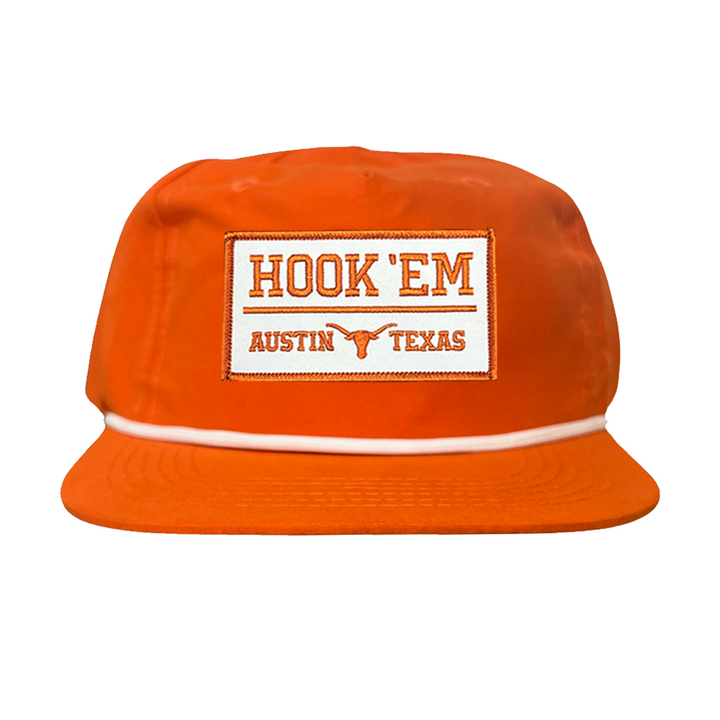 Texas Longhorns HOOK'EM Austin Texas / White - Burnt Orange Rectangle Patch / Hats / 111 / UT9097w / MM