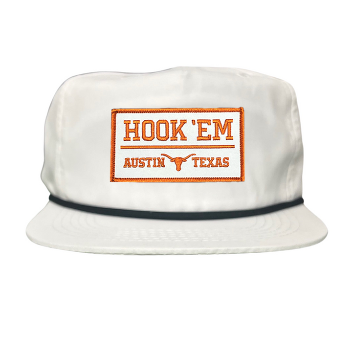 Texas Longhorns HOOK'EM Austin Texas / White - Burnt Orange Rectangle Patch / Hats / 111 / UT9097w / MM