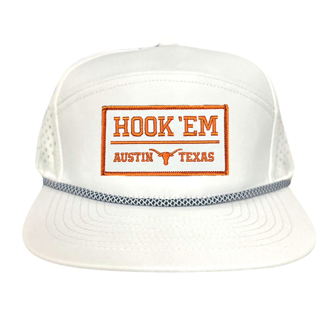 Texas Longhorns HOOK'EM Austin Texas / White - Burnt Orange Rectangle Patch / Hats / 111 / UT9097w / MM