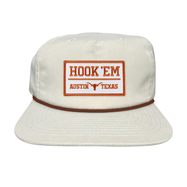 Texas Longhorns HOOK'EM Austin Texas / White - Burnt Orange Rectangle Patch / Hats / 111 / UT9097w / MM