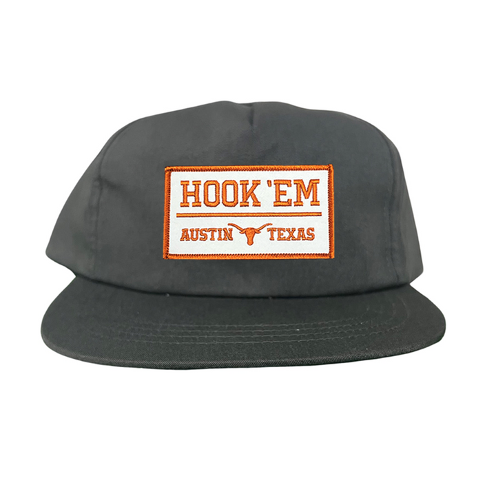 Texas Longhorns HOOK'EM Austin Texas / White - Burnt Orange Rectangle Patch / Hats / 111 / UT9097w / MM