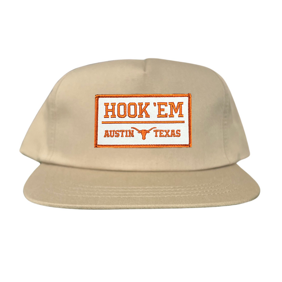 Texas Longhorns HOOK'EM Austin Texas / White - Burnt Orange Rectangle Patch / Hats / 111 / UT9097w / MM