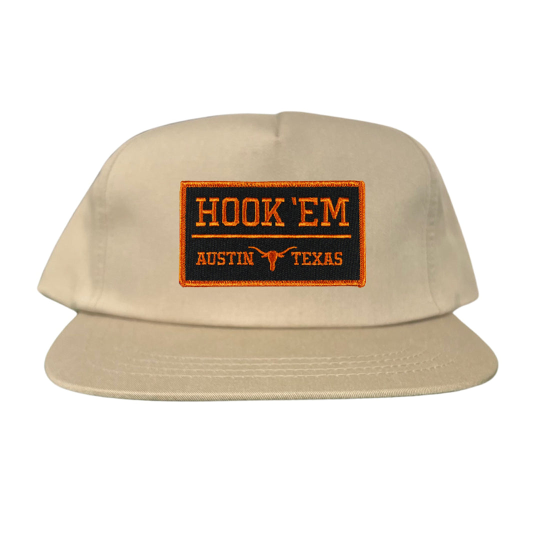 Texas Longhorns HOOK'EM Austin Texas Rectangle / Black - Burnt Orange Patch / Hats / 110 / UT9097b