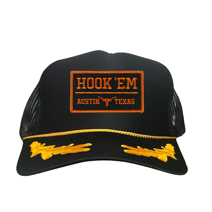 Texas Longhorns HOOK'EM Austin Texas Rectangle / Black - Burnt Orange Patch / Hats / 110 / UT9097b