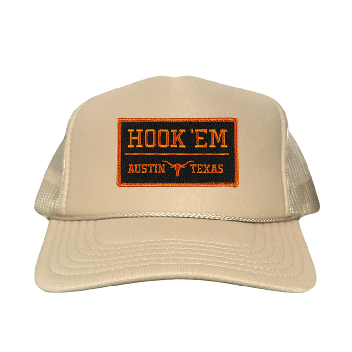 Texas Longhorns HOOK'EM Austin Texas Rectangle / Black - Burnt Orange Patch / Hats / 110 / UT9097b