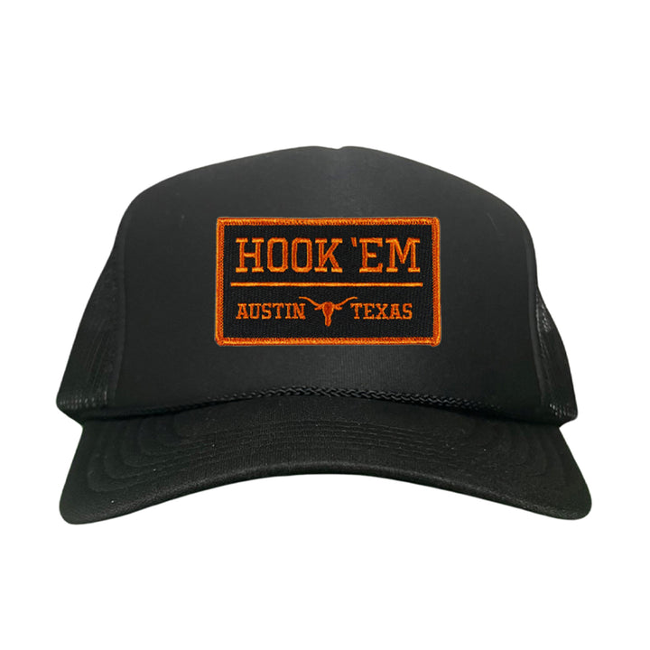 Texas Longhorns HOOK'EM Austin Texas Rectangle / Black - Burnt Orange Patch / Hats / 110 / UT9097b