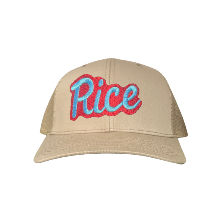 Rice Owls Rice Retro Script Embroidered Hats / Rice0045 / MM