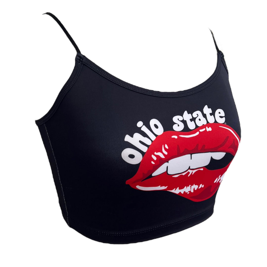 Ohio State OSU Buckeyes Lips Black Spaghetti Tank