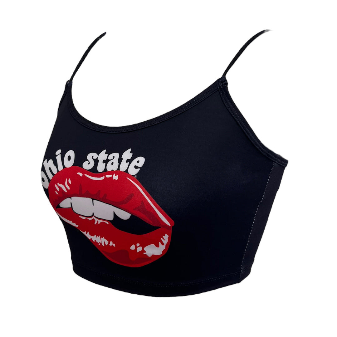 Ohio State OSU Buckeyes Lips Black Spaghetti Tank