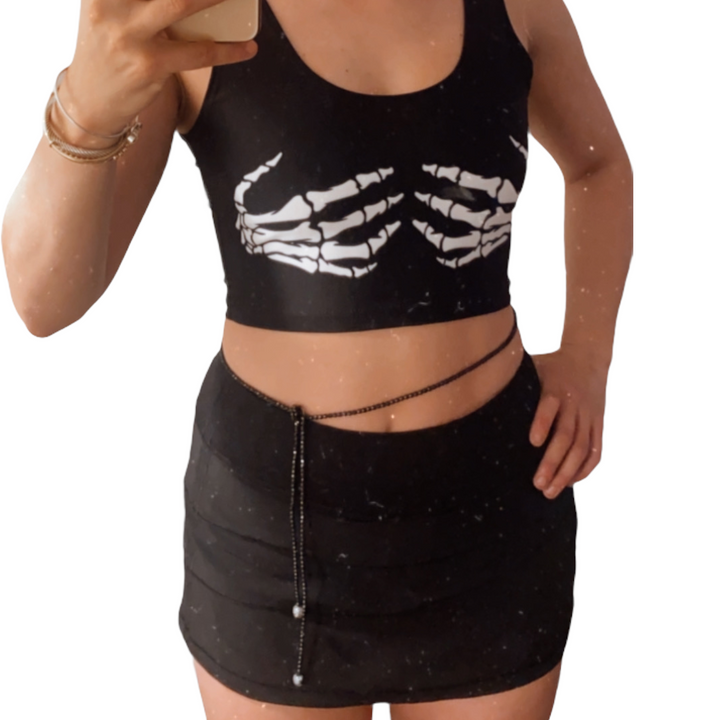 Skeleton Black Crop Tank Top