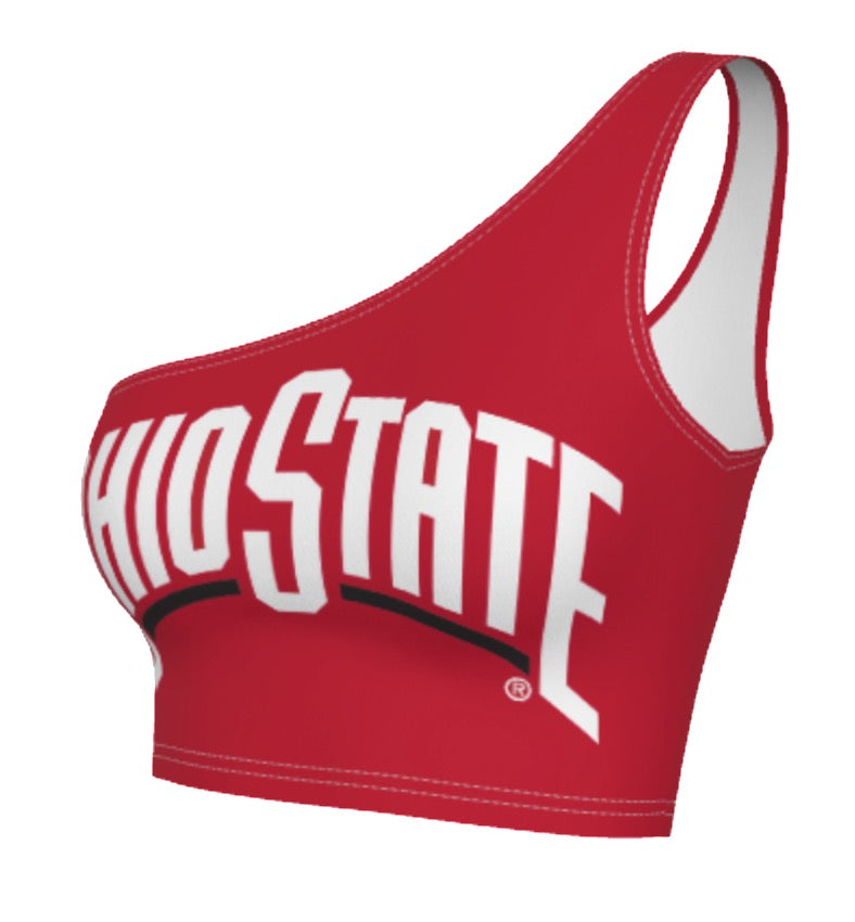 Ohio State OSU Buckeyes Red Shoulder Top