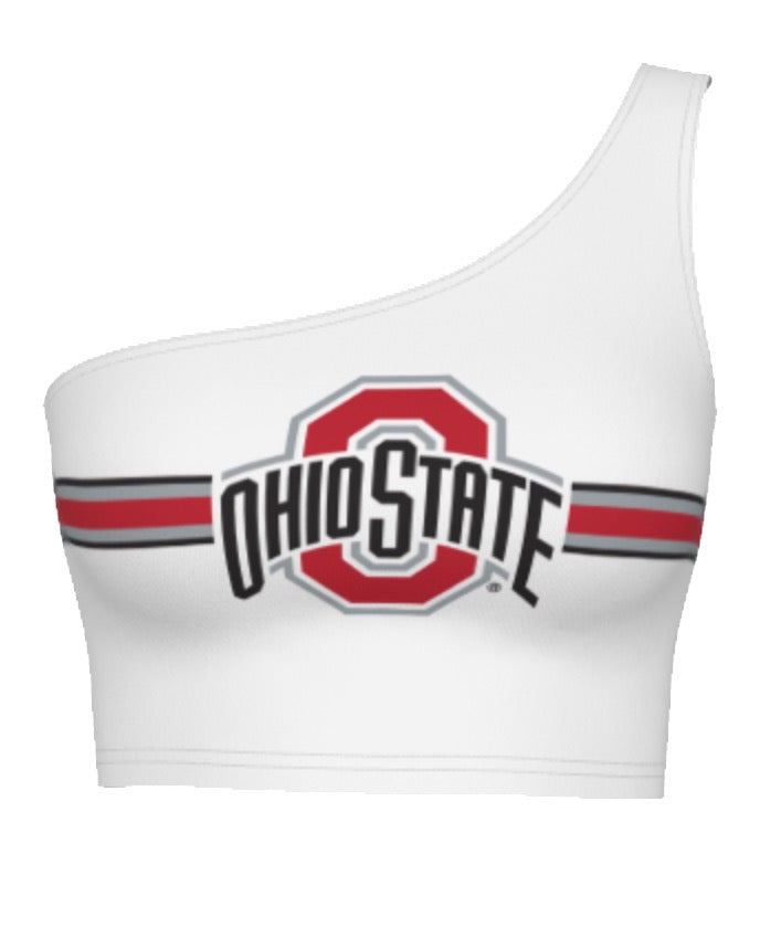 Ohio State OSU Buckeyes White Shoulder Top