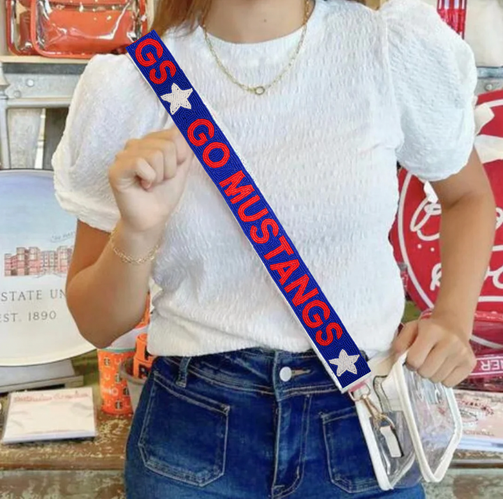 SMU Beaded Purse Strap | Go Mustangs Beaded Purse Strap