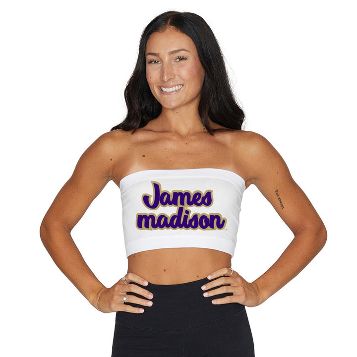 JMU Cursive White Bandeau Top