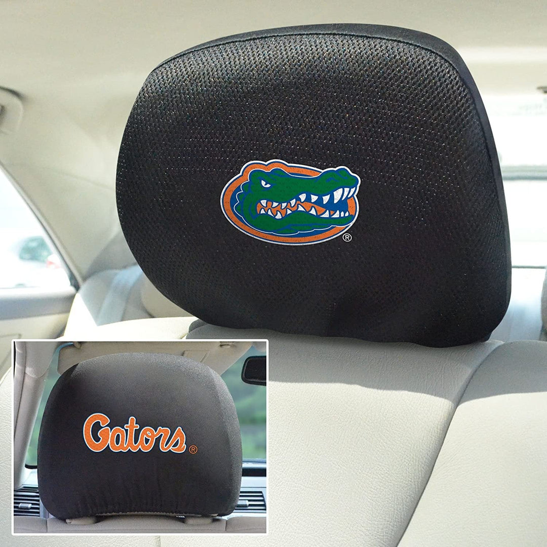 University of Florida Gators Pair of Premium Auto Head Rest Covers, Embroidered, Black Elastic, 14x10 Inch