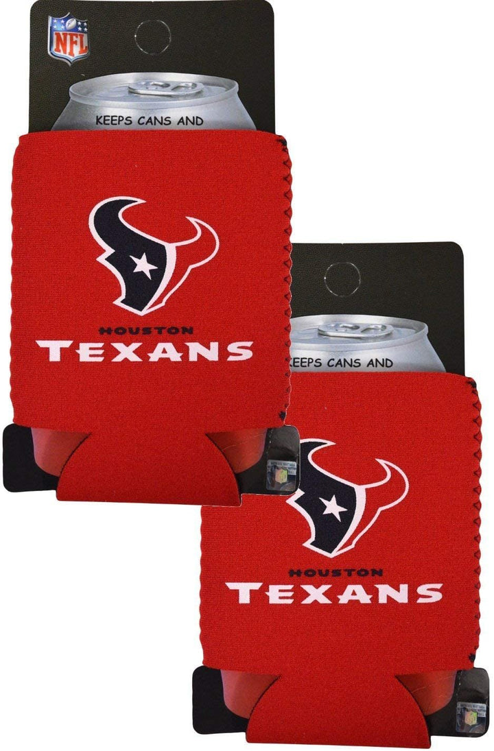 Houston Texans Pair of 12oz Drink Can Cooler Insulated Neoprene Beverage Holder, Black Tonal Design
