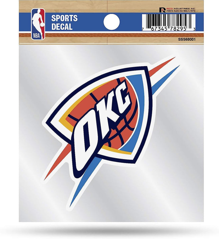 Oklahoma City Thunder 4x4 Die Cut Inch Decal Sticker Flat Vinyl, Primary Logo, Clear Backing