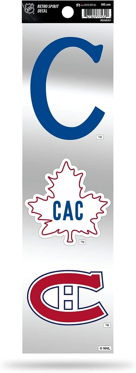 Montreal Canadiens 3-Piece Retro Decal Sticker Sheet, Die Cut, Clear Backing, 3x12 Inch