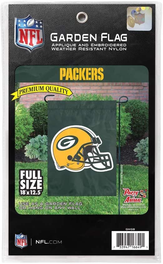Green Bay Packers Premium Garden Flag Banner Applique Embroidered Helmet Design 12.5x18 Inch