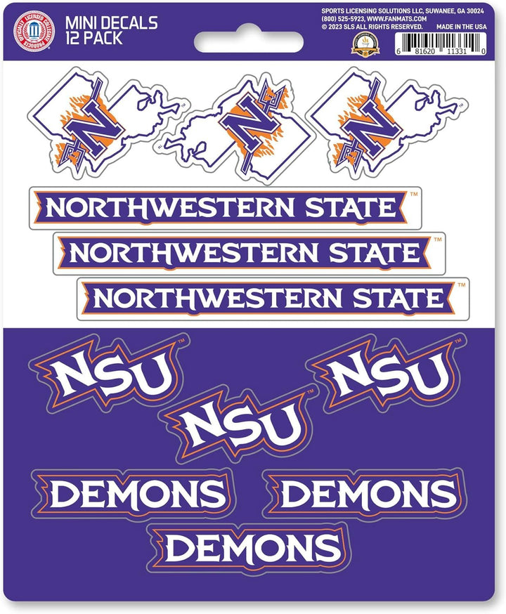 Northwestern State University Demons 12-Piece Mini Decal Sticker Set, 5x6 Inch Sheet, Gift for football fans for any hard surfaces around home, automotive, personal items