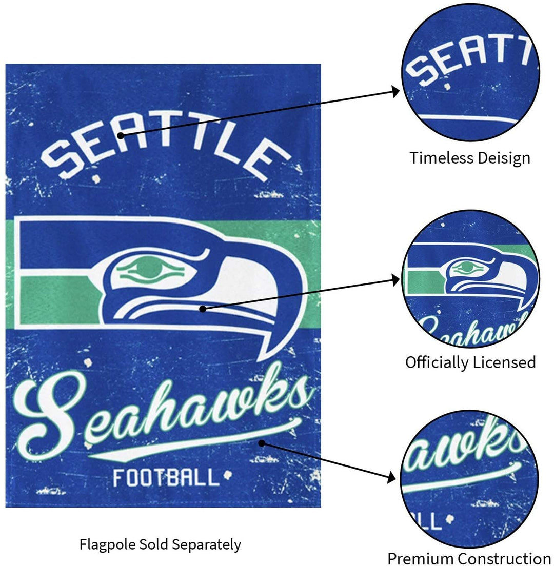 Seattle Seahawks Premium Garden Flag Banner, Double Sided, Retro Vintage Style, Linen, 13x18 Inch