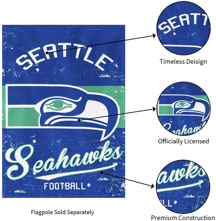 Seattle Seahawks Premium Garden Flag Banner, Double Sided, Retro Vintage Style, Linen, 13x18 Inch