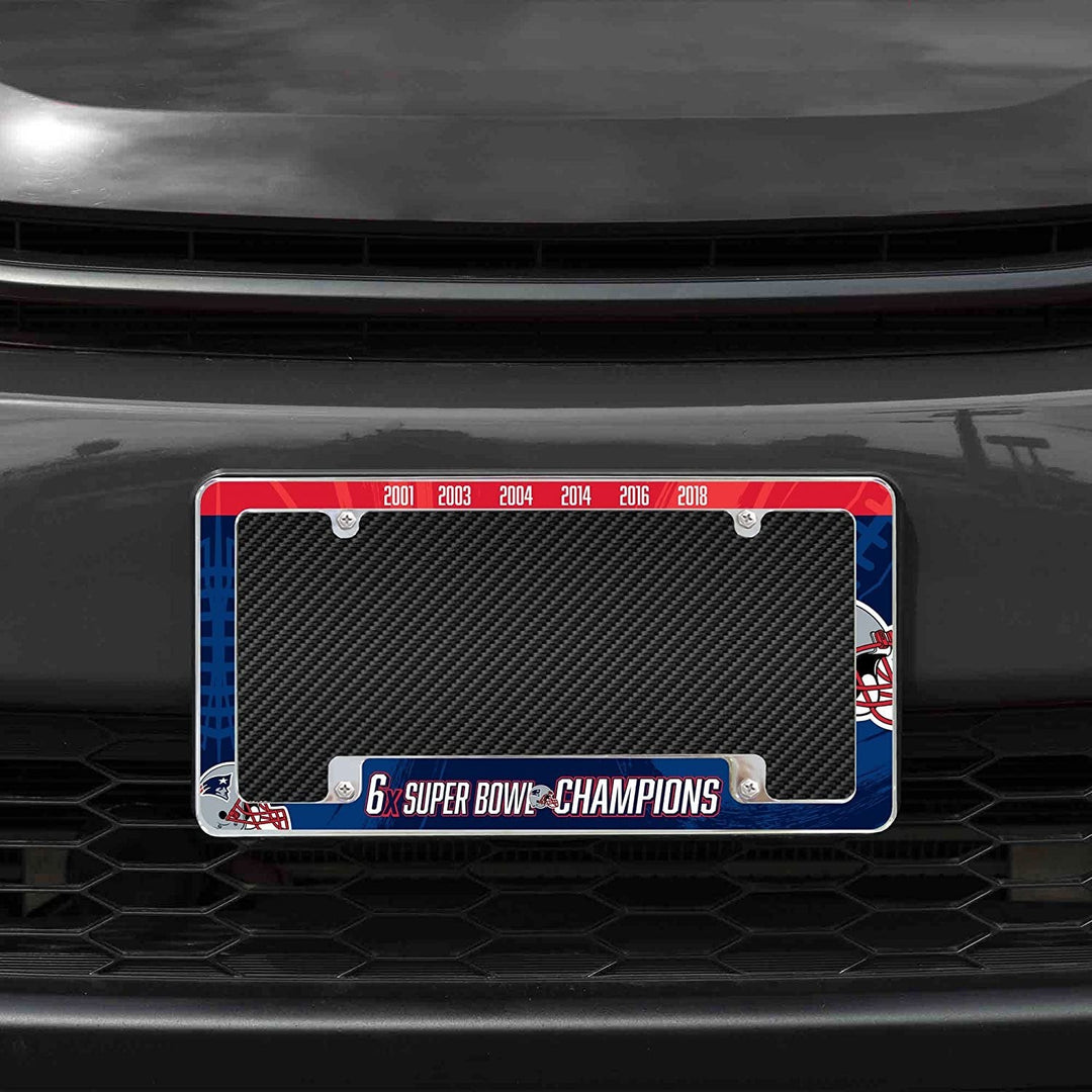 New England Patriots 6-Time 6X Champions Metal License Plate Frame Chrome Tag Cover 6x12 Inch