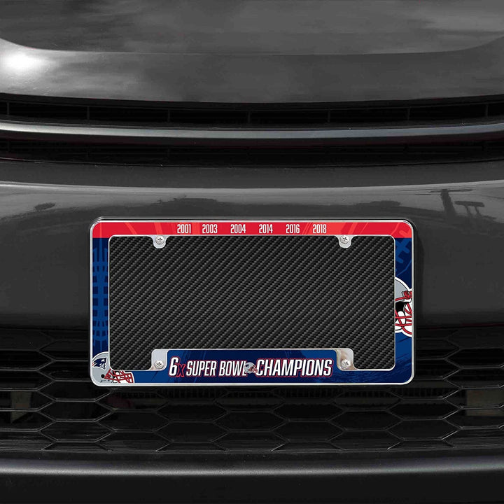 New England Patriots 6-Time 6X Champions Metal License Plate Frame Chrome Tag Cover 6x12 Inch